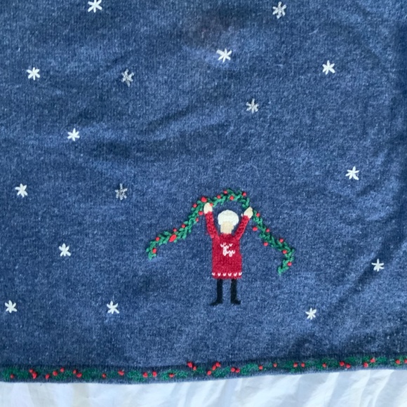 100% Lambswool Talbots Zip Front Cardigan Christmas Embroidered size L - Picture 9 of 12